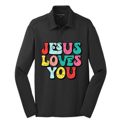 Jesus Loves You Retro Vintage Style Groovy Style Silk Touch Performance Long Sleeve Polo