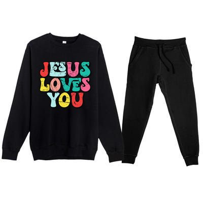 Jesus Loves You Retro Vintage Style Groovy Style Premium Crewneck Sweatsuit Set