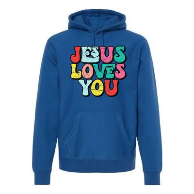 Jesus Loves You Retro Vintage Style Groovy Style Premium Hoodie