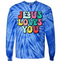 Jesus Loves You Retro Vintage Style Groovy Style Tie-Dye Long Sleeve Shirt