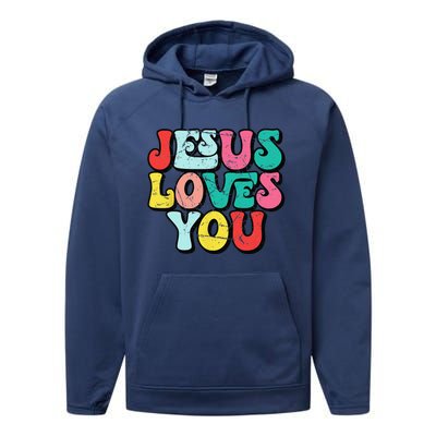 Jesus Loves You Retro Vintage Style Groovy Style Performance Fleece Hoodie