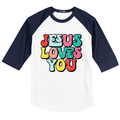 Jesus Loves You Retro Vintage Style Groovy Style Baseball Sleeve Shirt