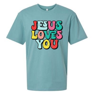 Jesus Loves You Retro Vintage Style Groovy Style Sueded Cloud Jersey T-Shirt