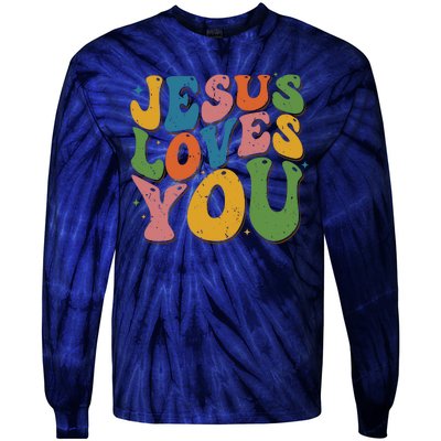 Jesus Loves You Retro Vintage Groovy Tie-Dye Long Sleeve Shirt