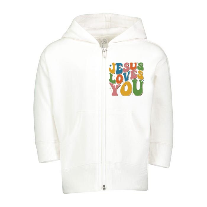 Jesus Loves You Retro Vintage Groovy Toddler Zip Fleece Hoodie