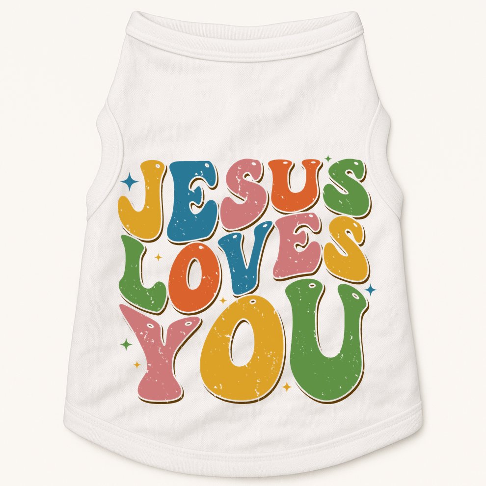 Jesus Loves You Retro Vintage Groovy Doggie Tank