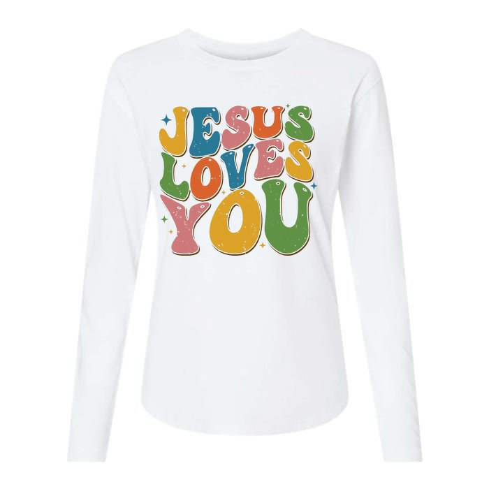 Jesus Loves You Retro Vintage Groovy Womens Cotton Relaxed Long Sleeve T-Shirt