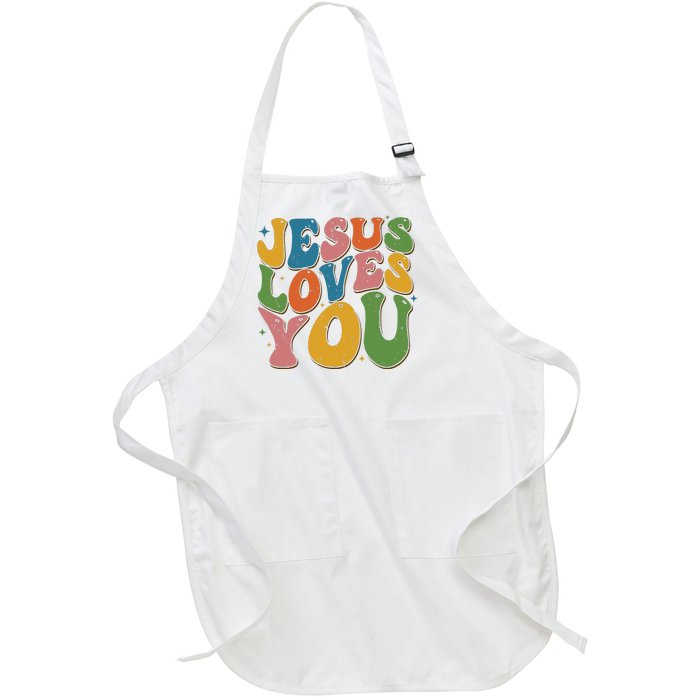 Jesus Loves You Retro Vintage Groovy Full-Length Apron With Pockets