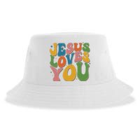 Jesus Loves You Retro Vintage Groovy Sustainable Bucket Hat