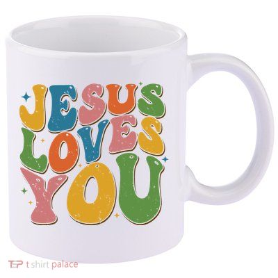 Jesus Loves You Retro Vintage Groovy 11oz C Handle Ceramic Mug