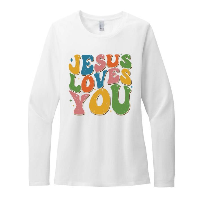 Jesus Loves You Retro Vintage Groovy Womens CVC Long Sleeve Shirt