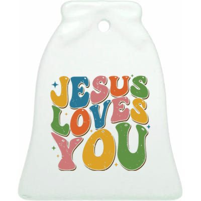 Jesus Loves You Retro Vintage Groovy Ceramic Bell Ornament