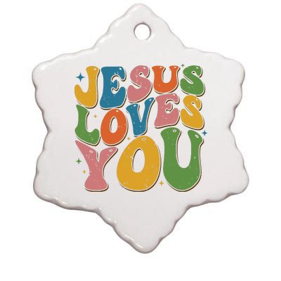 Jesus Loves You Retro Vintage Groovy Ceramic Star Ornament