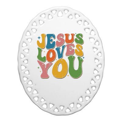 Jesus Loves You Retro Vintage Groovy Ceramic Oval Ornament