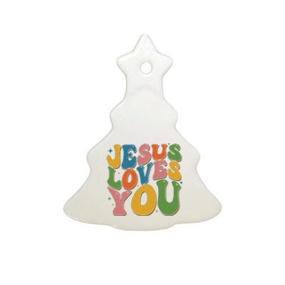 Jesus Loves You Retro Vintage Groovy Ceramic Tree Ornament