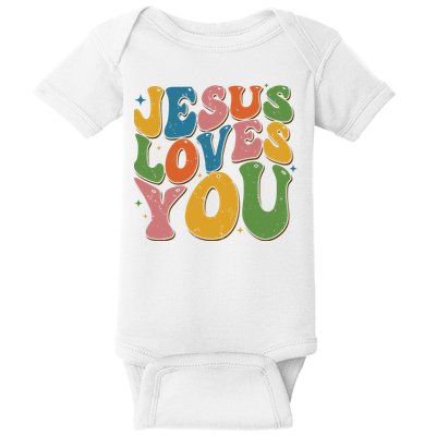 Jesus Loves You Retro Vintage Groovy Baby Bodysuit
