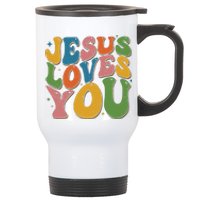 Jesus Loves You Retro Vintage Groovy Stainless Steel Travel Mug