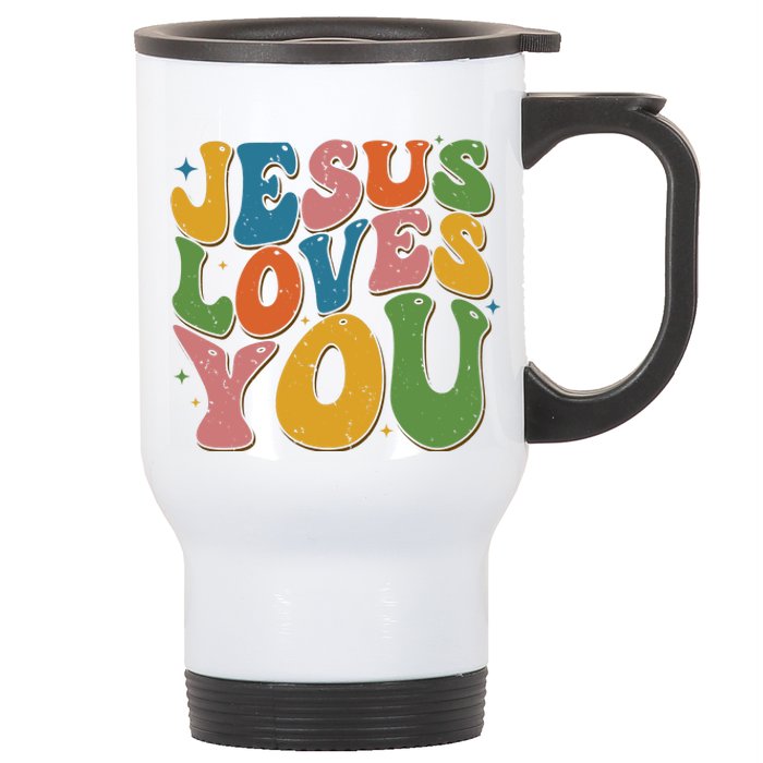 Jesus Loves You Retro Vintage Groovy Stainless Steel Travel Mug