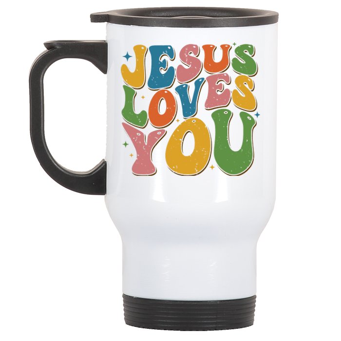 Jesus Loves You Retro Vintage Groovy Stainless Steel Travel Mug