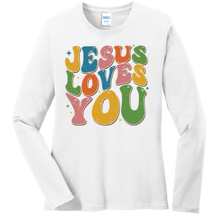 Jesus Loves You Retro Vintage Groovy Ladies Long Sleeve Shirt