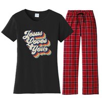 Jesus Loves You Retro Vintage Style Graphic Design Women's Flannel Pajama Set