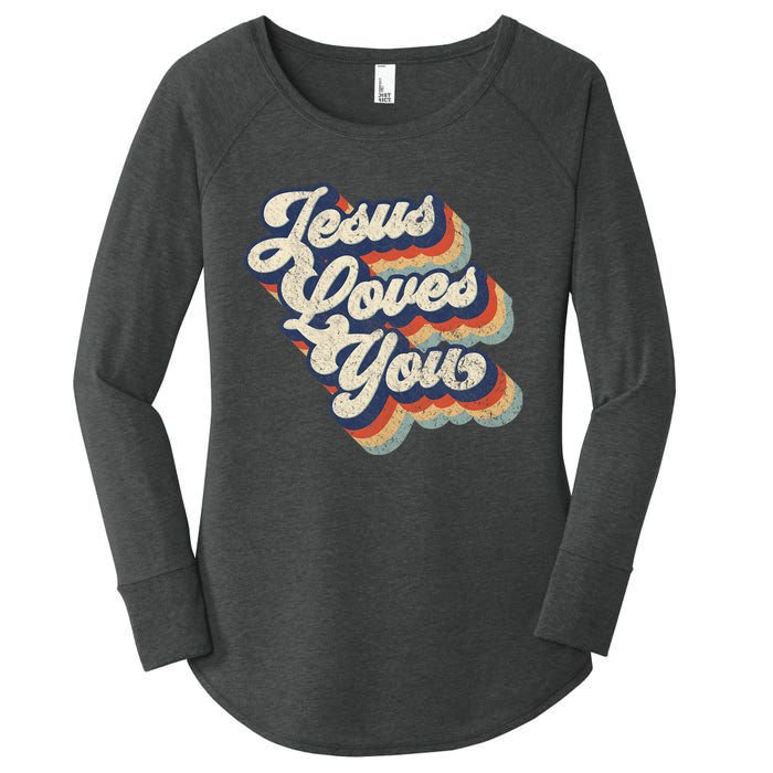 Jesus Loves You Retro Vintage Style Graphic Design Women's Perfect Tri Tunic Long Sleeve Shirt