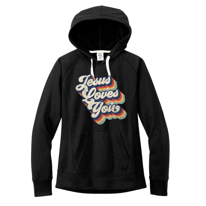 Jesus Loves You Retro Vintage Style Graphic Design Women's Fleece Hoodie