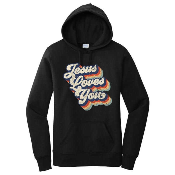 Jesus Loves You Retro Vintage Style Graphic Design Women's Pullover Hoodie