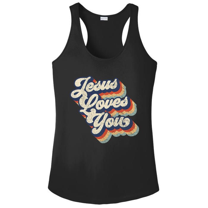 Jesus Loves You Retro Vintage Style Graphic Design Ladies PosiCharge Competitor Racerback Tank