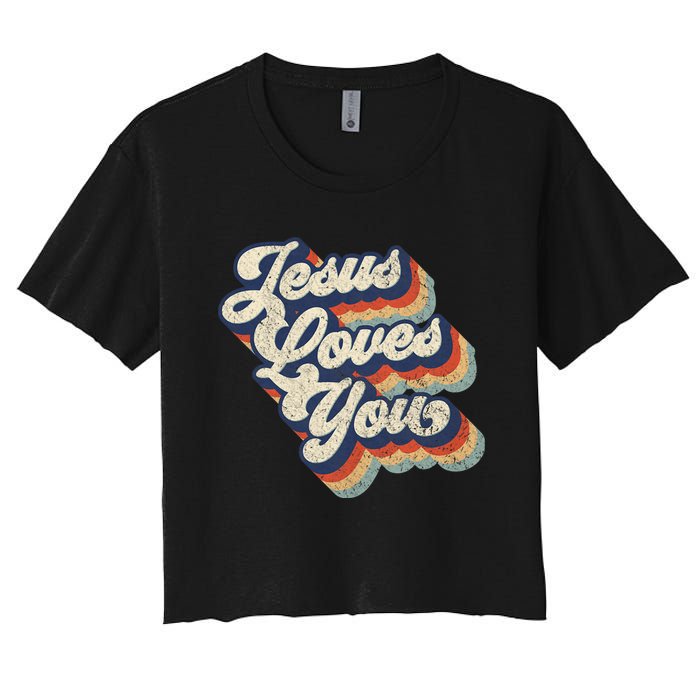 Jesus Loves You Retro Vintage Style Graphic Design Women's Crop Top Tee