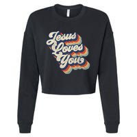 Jesus Loves You Retro Vintage Style Graphic Design Cropped Pullover Crew