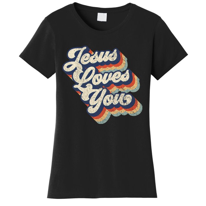 Jesus Loves You Retro Vintage Style Graphic Design Women's T-Shirt