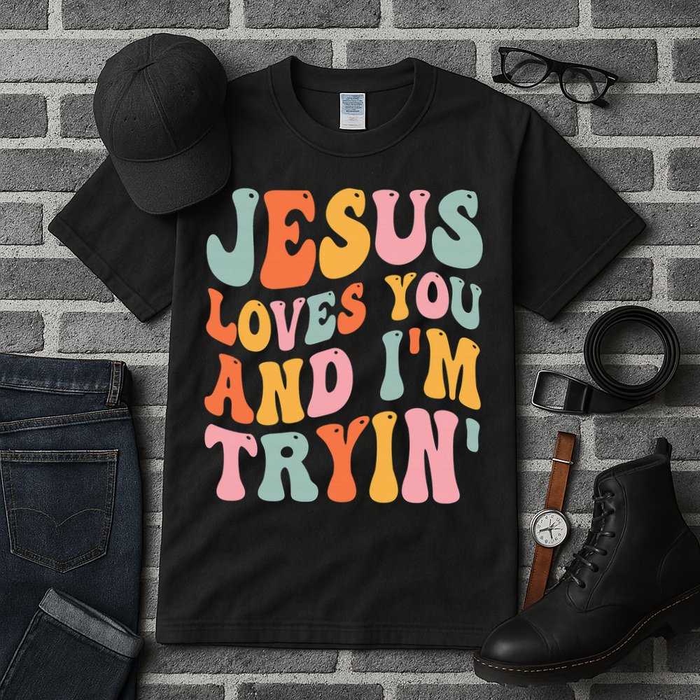 Jesus Loves You & I'm Trying Funny Christian Saying Tall T-Shirt
