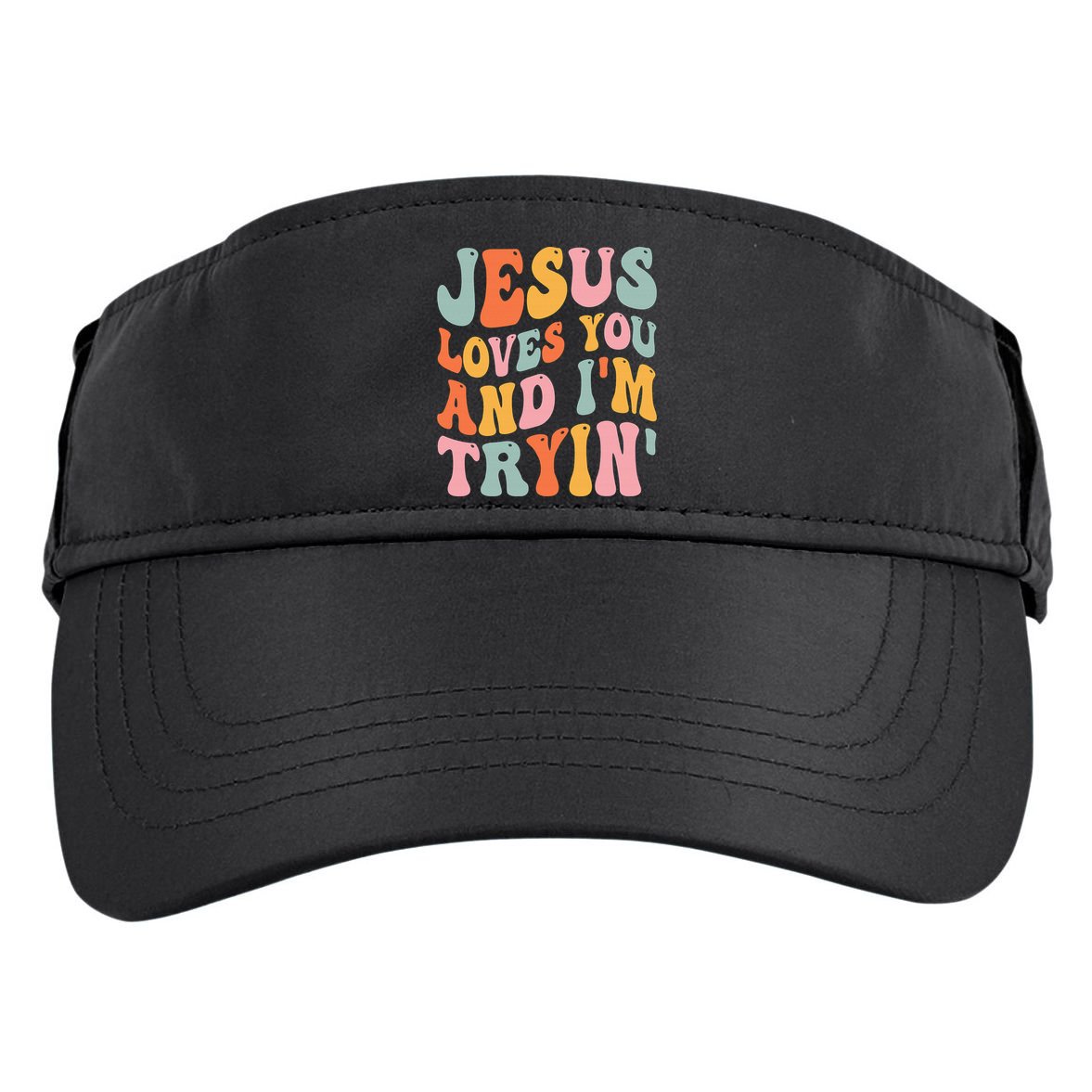 Jesus Loves You & I'm Trying Funny Christian Saying Adult Drive Performance Visor