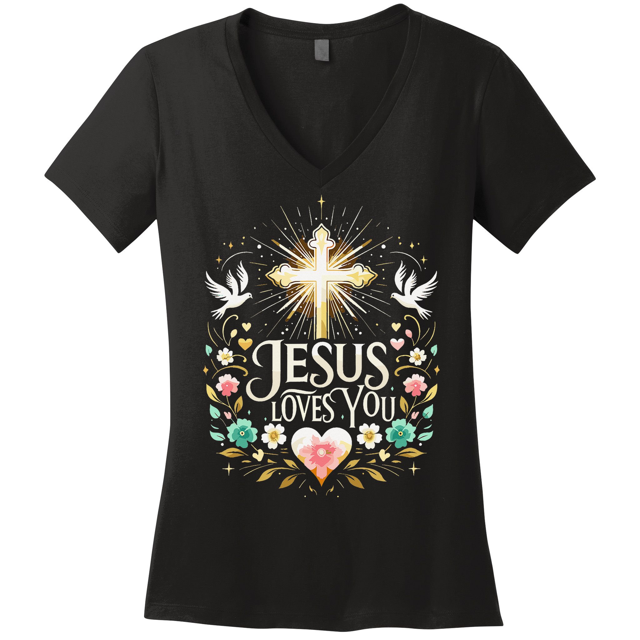 Jesus Loves You Faith Religious Catholic Christian Pastor Women's V-Neck T-Shirt