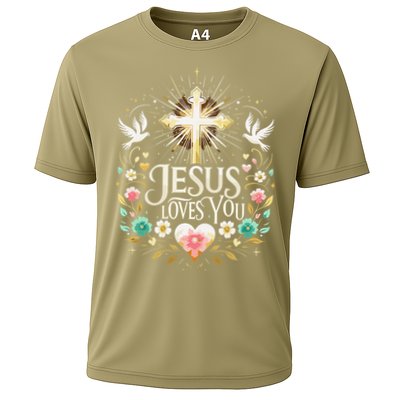 Jesus Loves You Faith Religious Catholic Christian Pastor Cooling Performance Crew T-Shirt