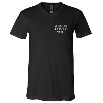 Jesus Loves You Christian Hope Faith Charity Embroidered Embroidered V-Neck T-Shirt
