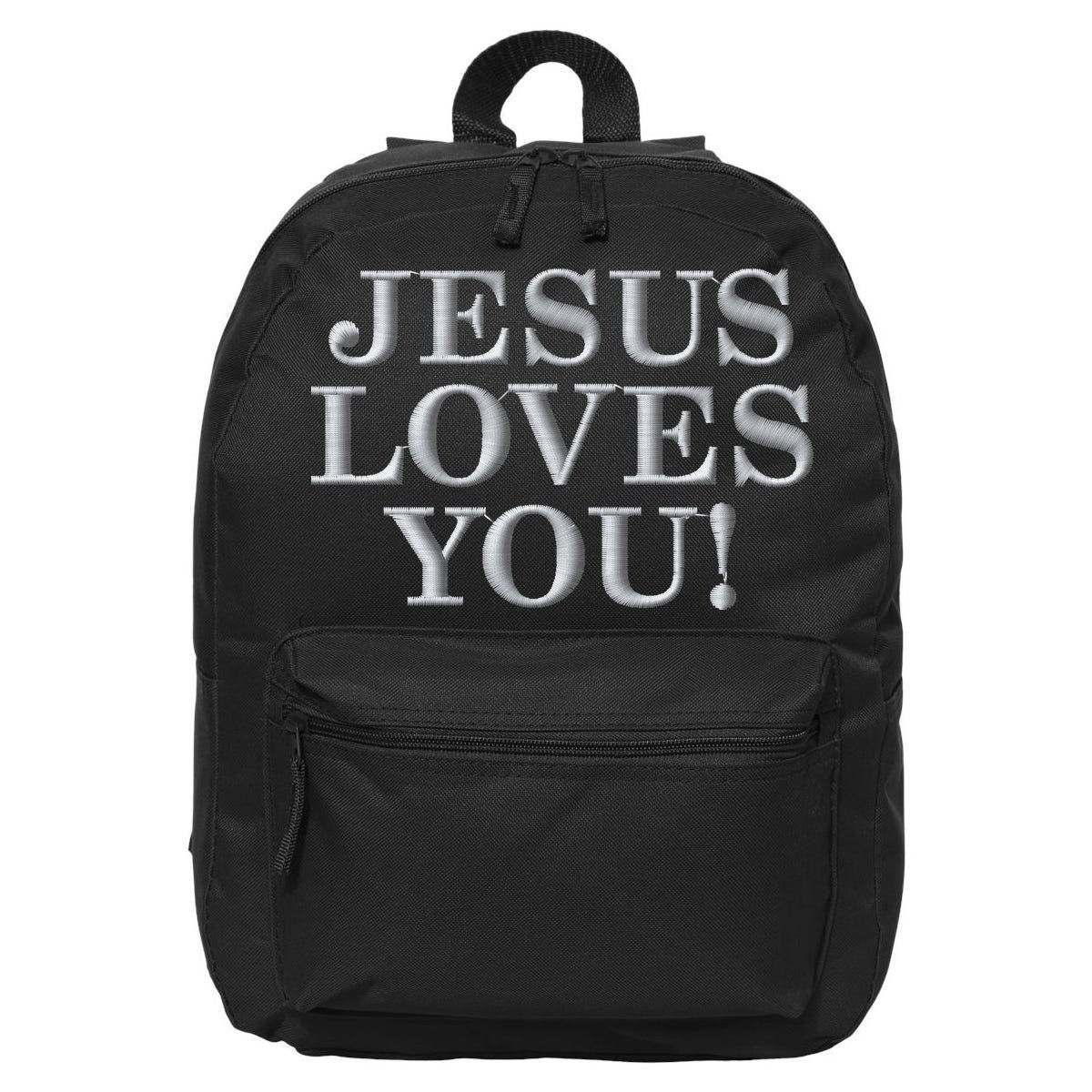 Jesus Loves You Christian Hope Faith Charity Embroidered Embroidered 16 in Basic Backpack