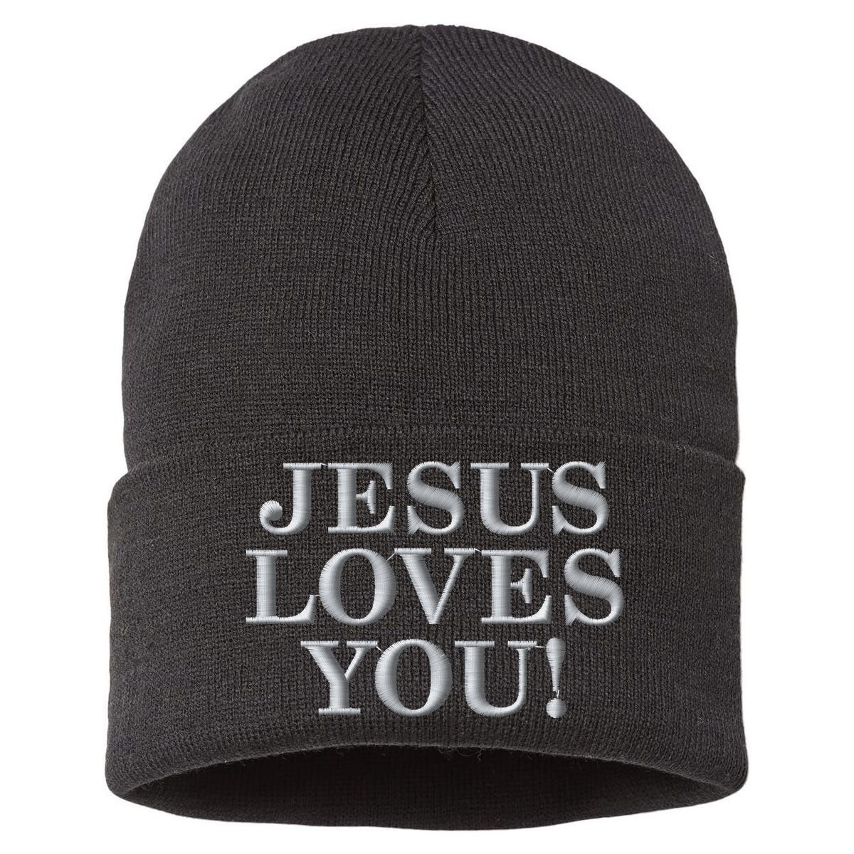 Jesus Loves You Christian Hope Faith Charity Embroidered Embroidered Sustainable Knit Beanie
