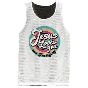 Jesus Loves You And IM Trying Mesh Reversible Basketball Jersey Tank