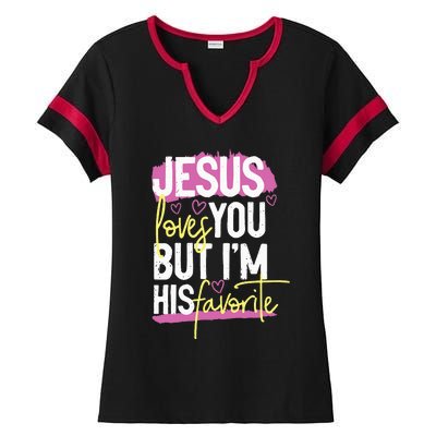 Jesus Loves You But IM His Favorite Ladies Halftime Notch Neck Tee