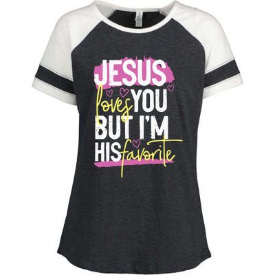 Jesus Loves You But IM His Favorite Enza Ladies Jersey Colorblock Tee