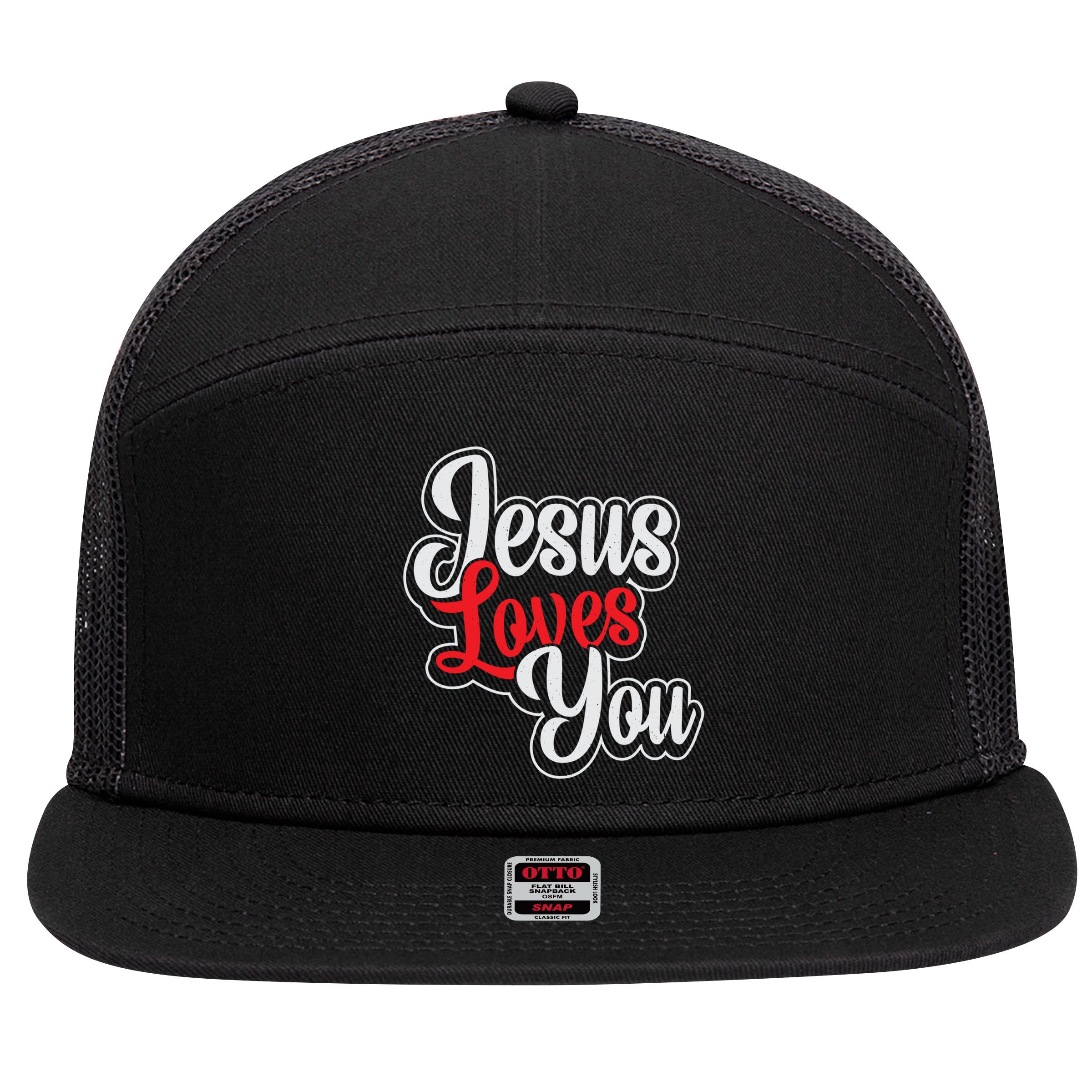 Jesus Loves You Loving Christian Faith Gift 7 Panel Mesh Trucker Snapback Hat