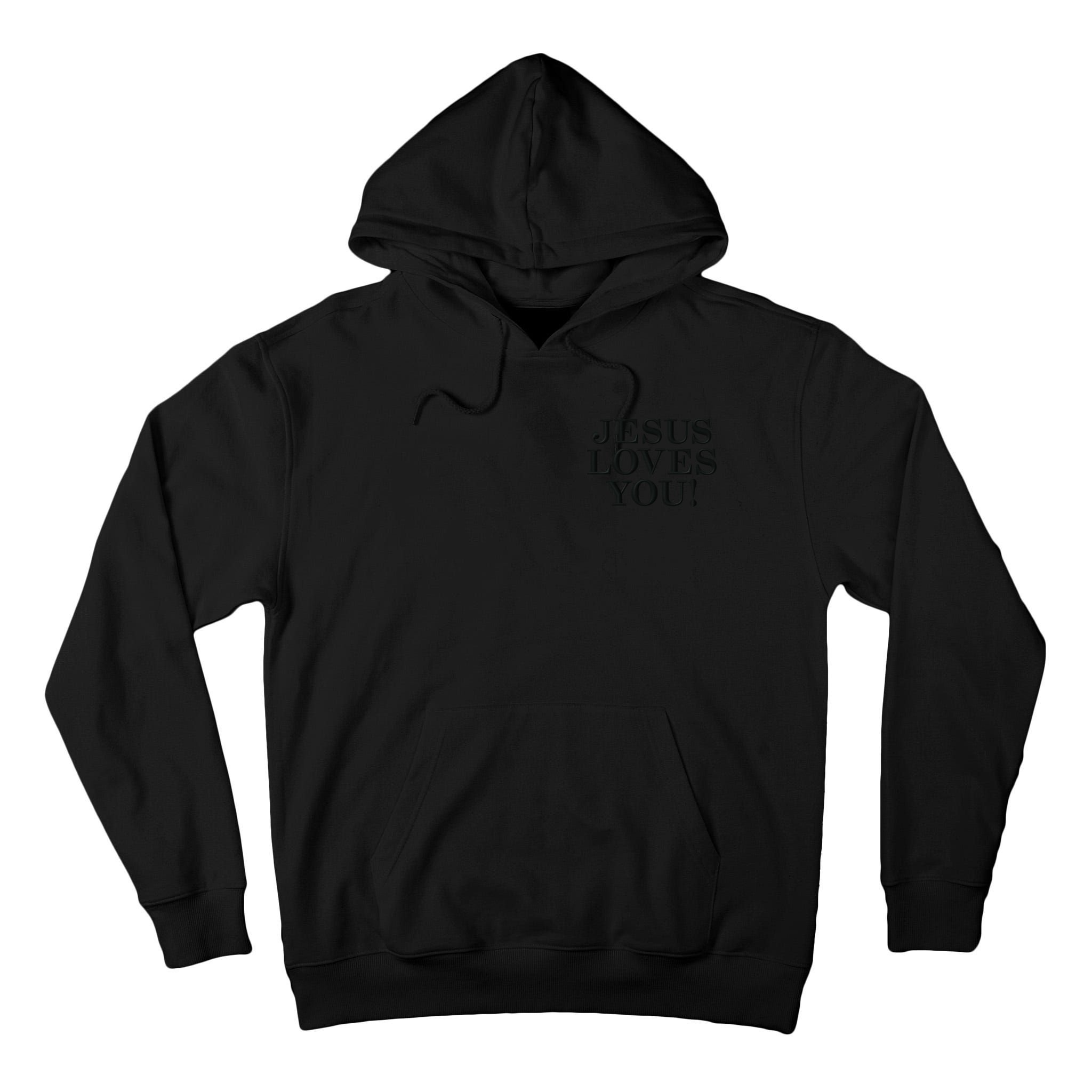 Jesus Loves You Christian Hope Faith Charity Black Embroidered Embroidered Tall Hoodie