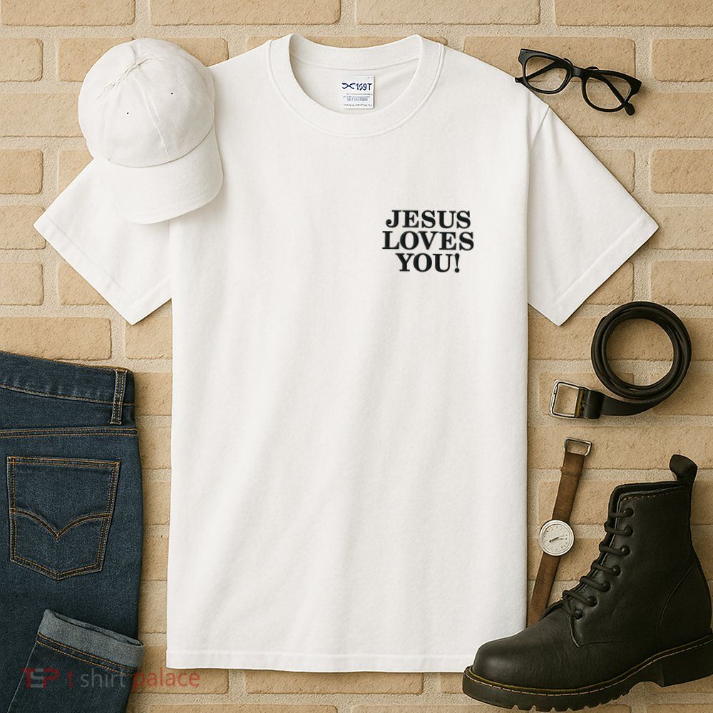 Jesus Loves You Christian Hope Faith Charity Black Embroidered Embroidered Tall T-Shirt
