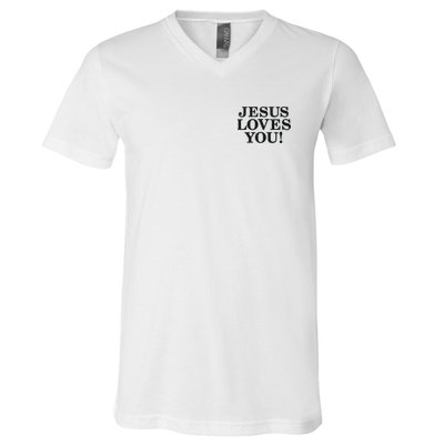 Jesus Loves You Christian Hope Faith Charity Black Embroidered Embroidered V-Neck T-Shirt