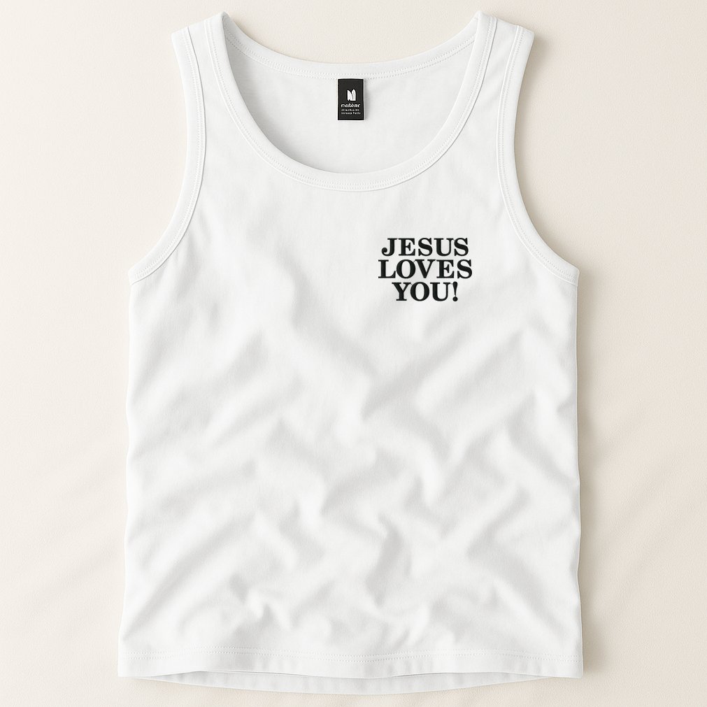 Jesus Loves You Christian Hope Faith Charity Black Embroidered Embroidered Tank Top