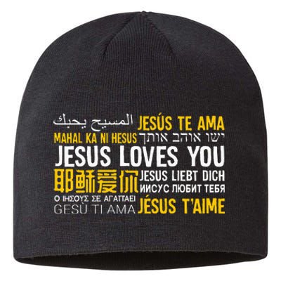 Jesus Loves You In Many Languages Christian Evangelism Sustainable Beanie