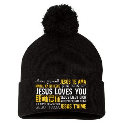 Jesus Loves You In Many Languages Christian Evangelism Pom Pom 12in Knit Beanie