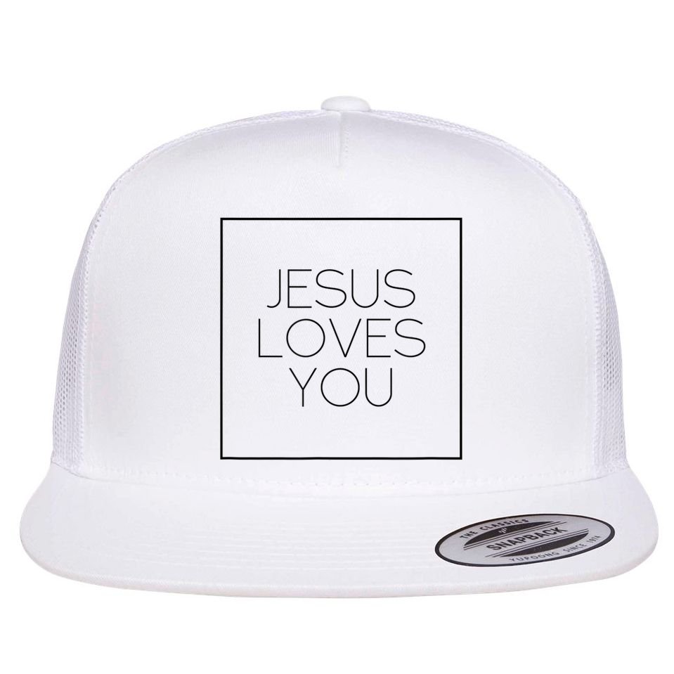 Jesus Loves You Flat Bill Trucker Hat